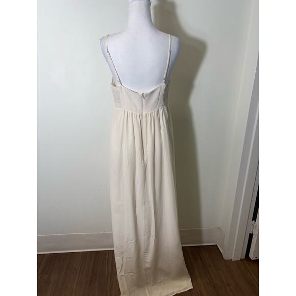 Amanda Uprichard Ivory Silk Spaghetti Strap Maxi Dress Sz L - Picture 3 of 4